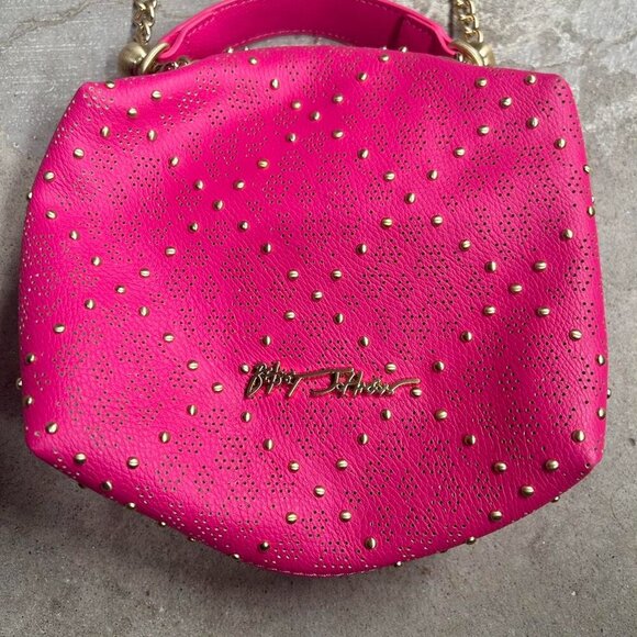 Betsey Johnson Pink Skull Studded Crossbody Bag With Gold Chain - Picture 3 of 7